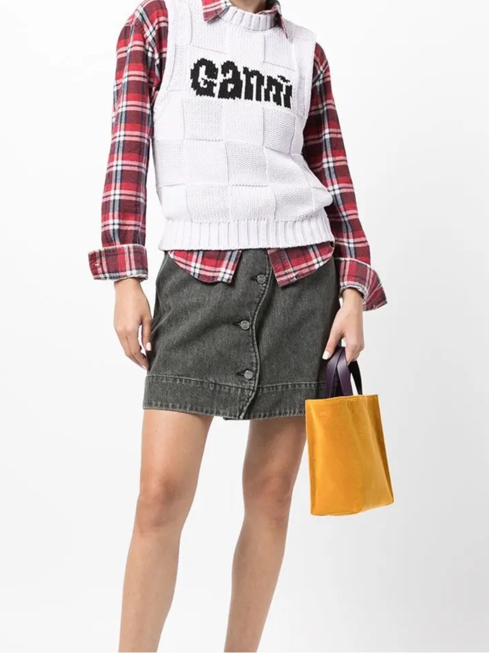 GANNI Scalloped Placket Denim Skirt Size 42 US 10